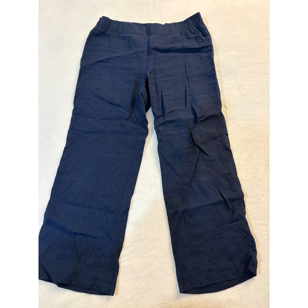 Lilly Pulitzer Navy Blue 100% Linen Wide Leg Elastic Waist Pants Large
